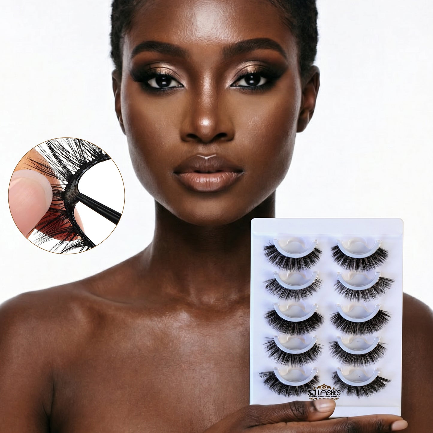 SJLASHES 5 Pairs Self-Adhesive False Eyelashes Set Reusable Glue-Free 3D Volume Lashes with Applicator Tool