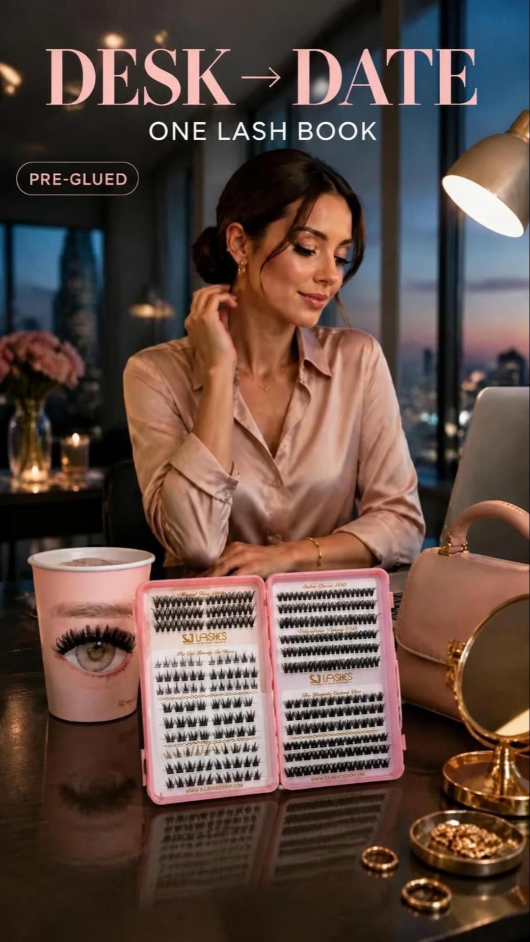 SJLASHES Self Adhesive Cluster Lash Book Pre Glued DIY Lash Extensions 2 Styles No Glue Needed