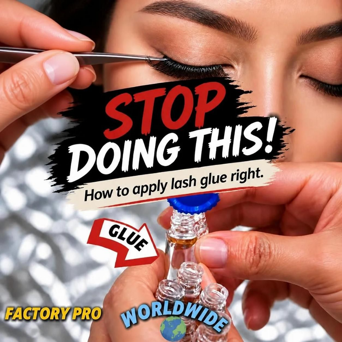 Behind-the-scenes view of SJLASHES eyelash adhesive product preparation