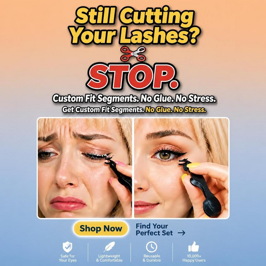 before and after magnetic segment lashes showing lifted outer corner and fuller lash line