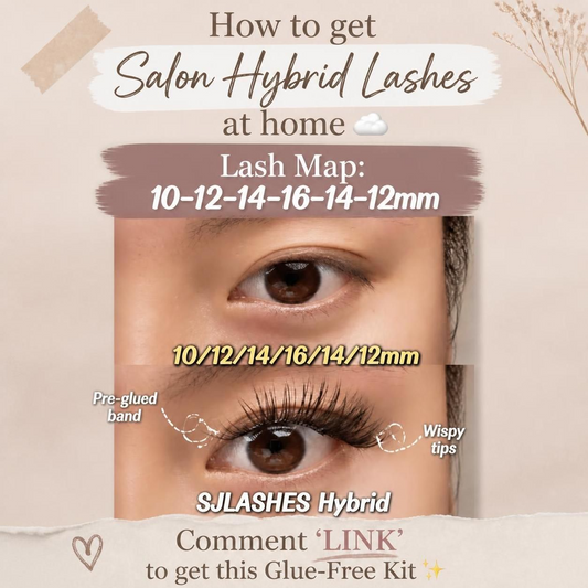 Cover Image Alt Text: A woman applying pre-glued DIY eyelash clusters at home without extra lash glue, showing a natural wispy hybrid lash extension look.