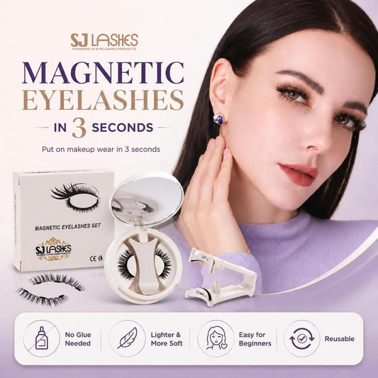SJ LASHES 3-second magnetic eyelashes kit with portable mirror compact case and applicator tweezer for glue-free makeup look in 2026.