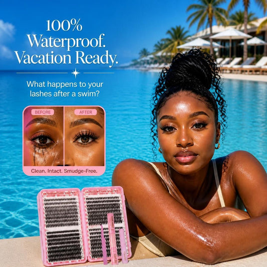 waterproof and windproof diy cluster lashes test showing SJLASHES classic everyday volume kit surviving water spray and fan blast