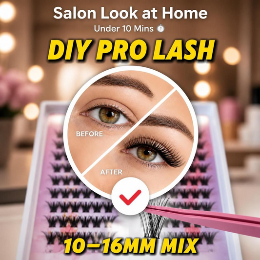 Applying wispy cluster lash extensions under natural lashes using mixed lengths 10mm–16mm for beginner lash mapping.