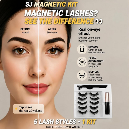 SJLASHES magnetic eyelashes with magnetic eyeliner and finished 3D lash look for beginners