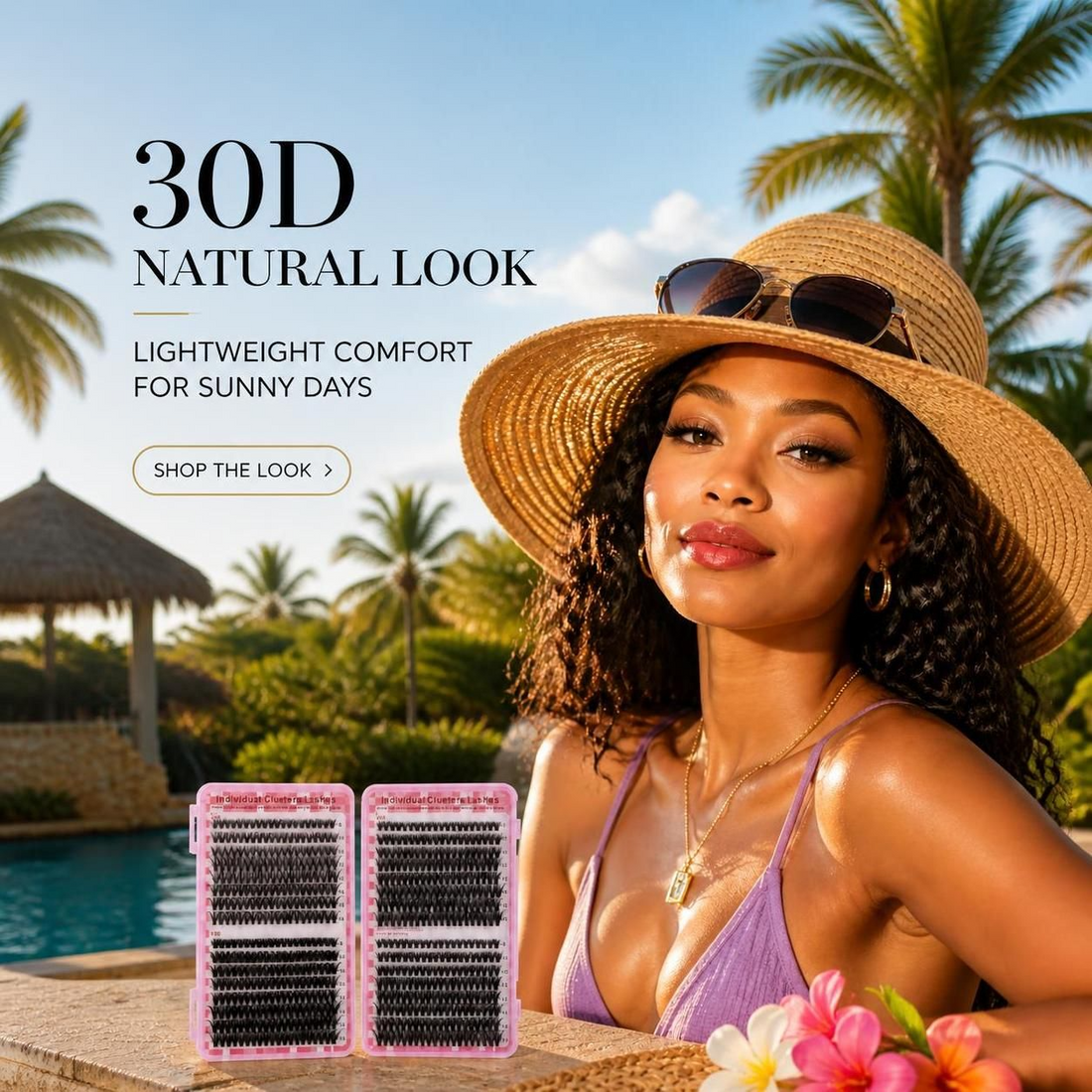 SJLASHES cluster lashes illustrating dramatic transformation from sparse natural lashes to full classic volume