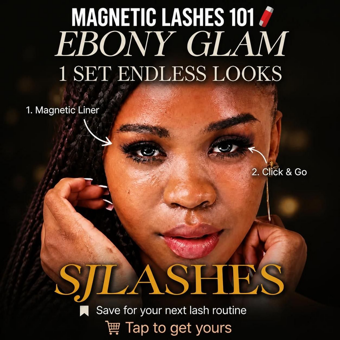 The SJLASHES ultimate glam 10-pack magnetic lash collection, featuring multiple reusable full strip lash styles, magnetic eyeliner, and an applicator tool.