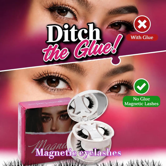 Easy to apply magnetic eyelashes for beginners without glue. 3D natural reusable faux mink lashes in a portable mirrored case.