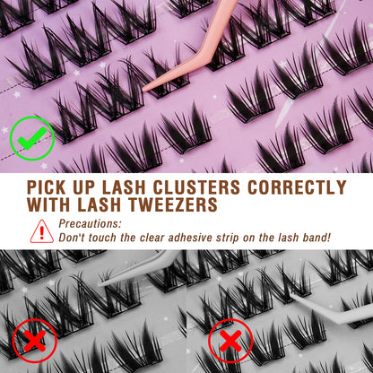 Self-Adhesive Pre-Glued Cluster Lash Kit: W-Shape Wide-Base & Pre-Mapped Contour Styles