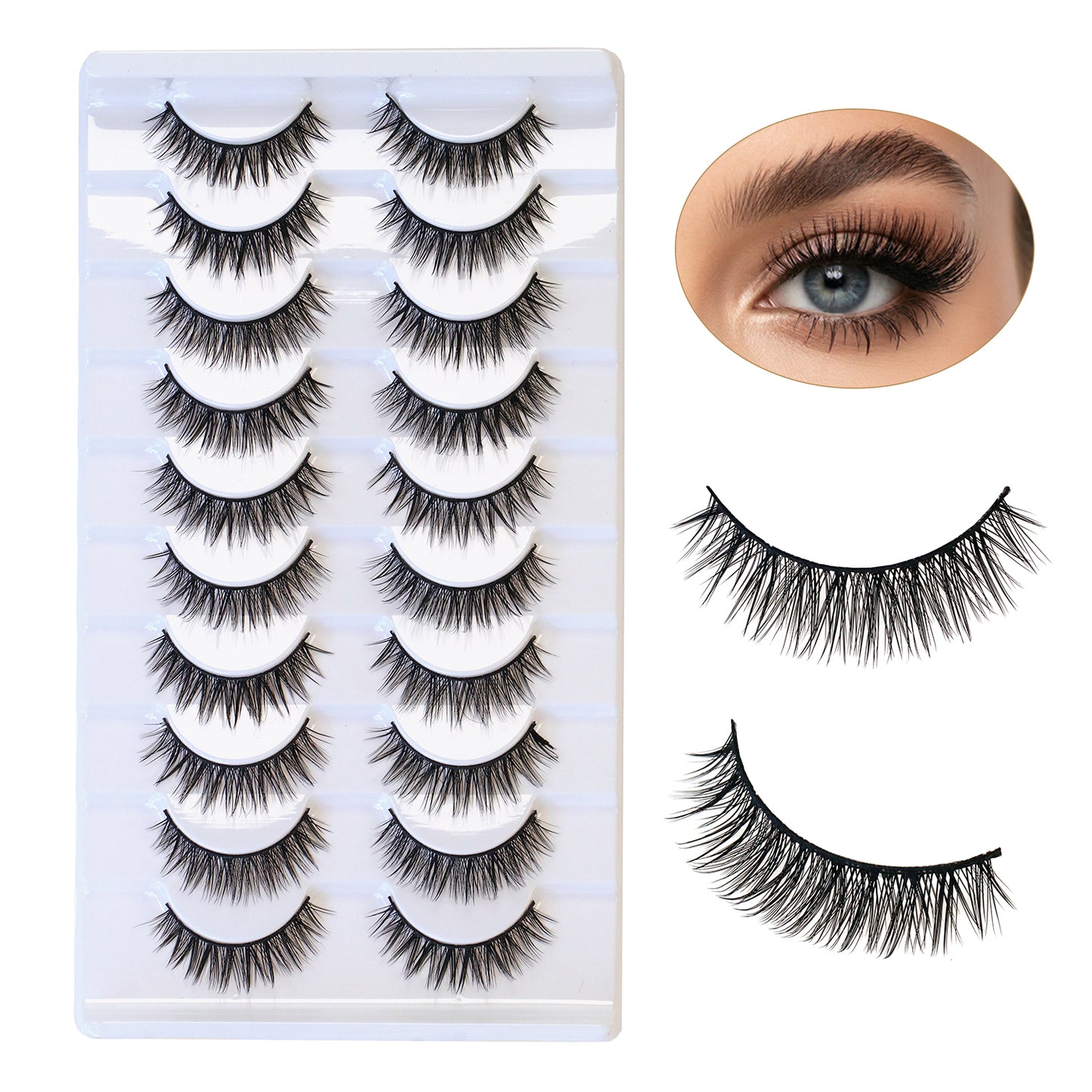 SJLASHES 10 Pairs Natural Strip Lashes Multipack - Reusable Everyday False Eyelashes