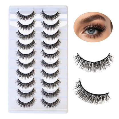 SJLASHES 10 Pairs Natural Strip Lashes Multipack - Reusable Everyday False Eyelashes