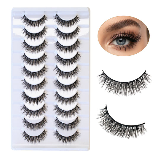 SJLASHES 10 Pairs Natural Strip Lashes Multipack - Reusable Everyday False Eyelashes