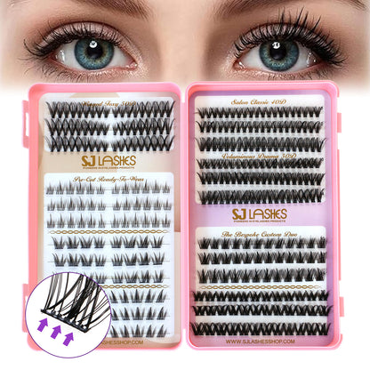 SJLASHES Self Adhesive Cluster Lash Book Pre Glued DIY Lash Extensions 2 Styles No Glue Needed