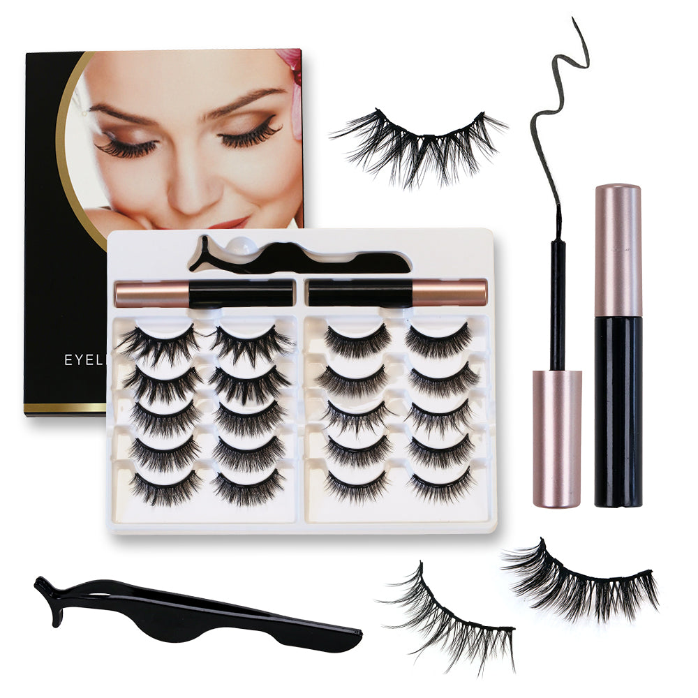 SJLASHES 10 Pairs Magnetic Eyelashes & Eyeliner Kit | Reusable, No Glue False Lashes for Natural to Dramatic Looks