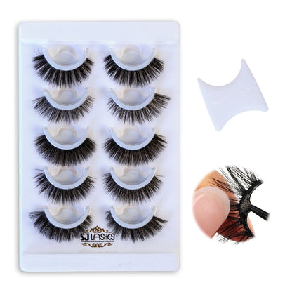 SJLASHES 5 Pairs Self-Adhesive False Eyelashes Set Reusable Glue-Free 3D Volume Lashes with Applicator Tool