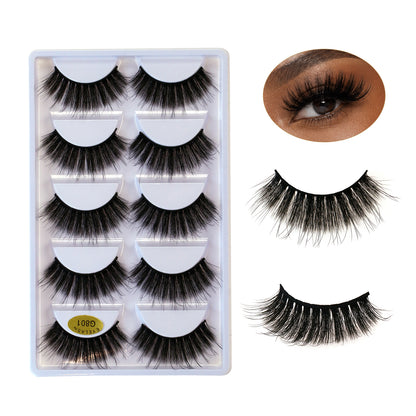 SJLASHES Collection 5 Pairs 3D False Eyelashes Voluminous Drama Look Natural Black Reusable