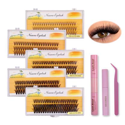 Complete DIY Eyelash Extension Kit - 10D to 50D Volume Cluster Lashes with Bond, Seal and Remover (D Curl, 5 Trays)