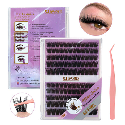 Self-Adhesive Pre-Glued Cluster Lash Kit: W-Shape Wide-Base & Pre-Mapped Contour Styles