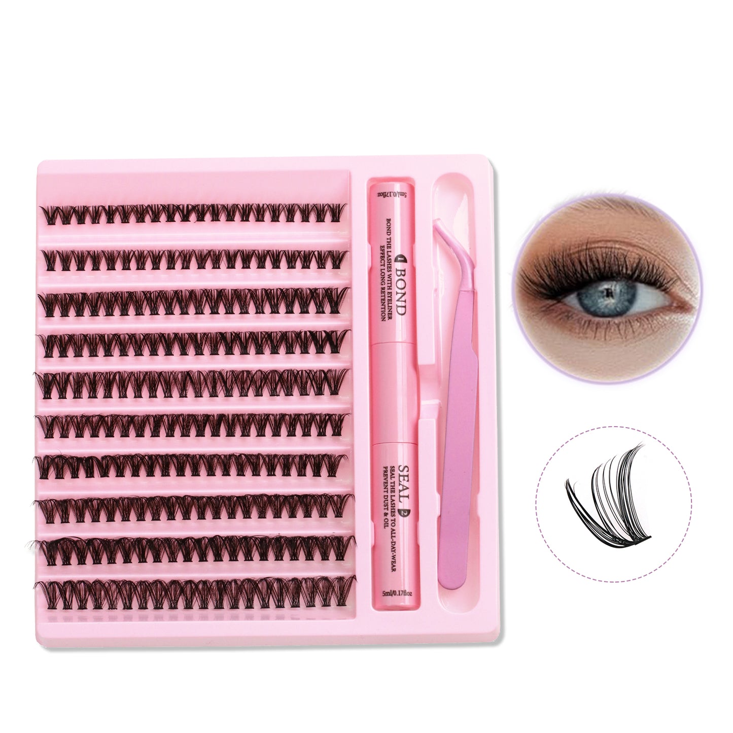 SJLASHES 40D Mega Volume DIY Cluster Lash Extension Kit with Bond and Seal and Tweezers - Heat Bonded Underlash
