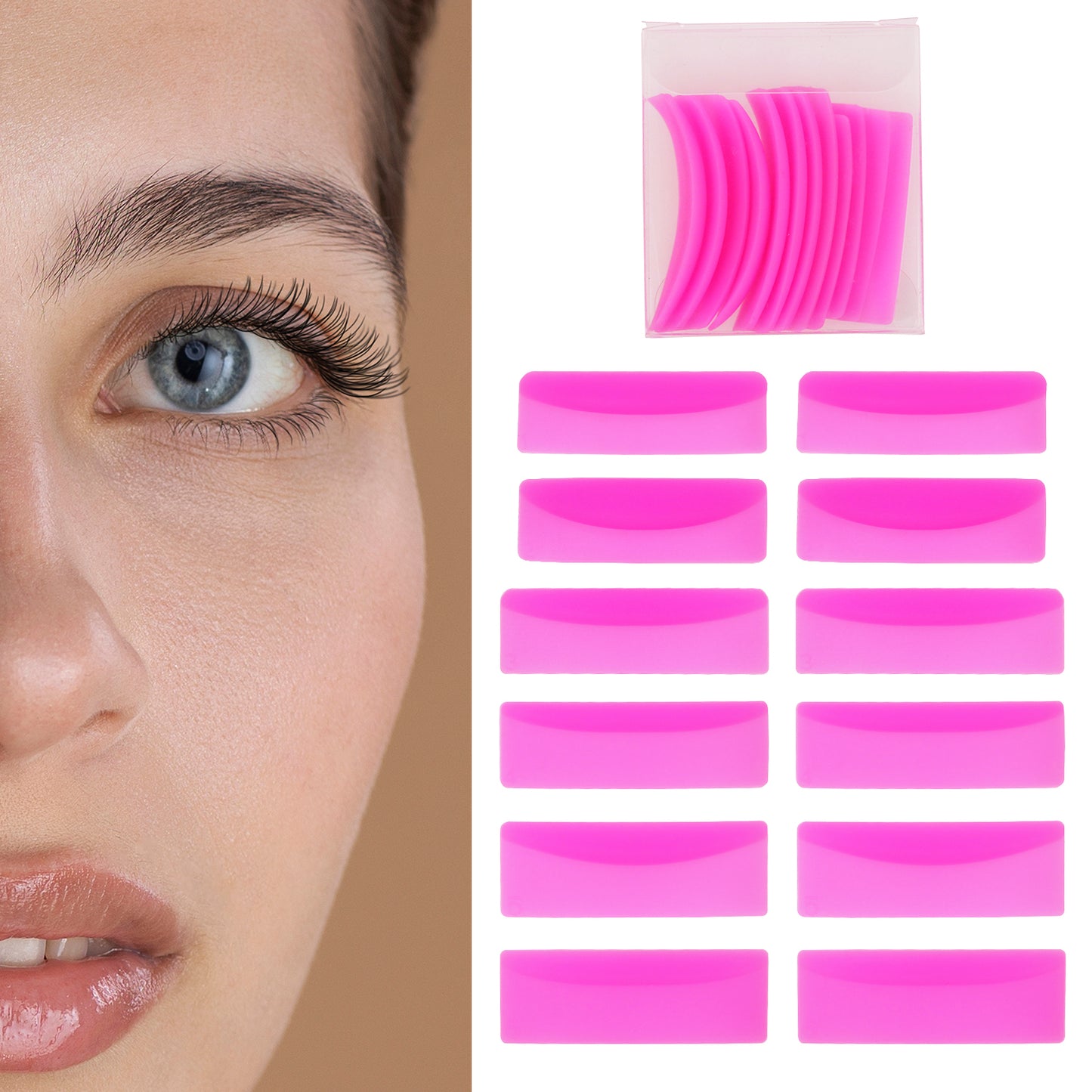 Glueless Silicone Lash Lift Shields - Ultra-Soft C-Curl Self Adhesive Perming Pads (Pink, Pack of 10)