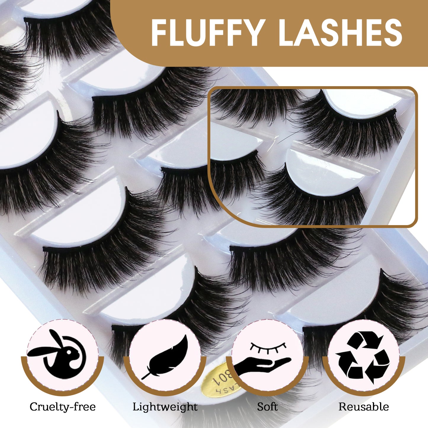 SJLASHES Collection 5 Pairs 3D False Eyelashes Voluminous Drama Look Natural Black Reusable