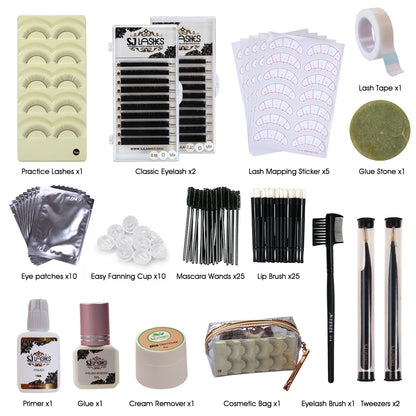 Complete Professional Eyelash Extension Training Kit Beginner Lash Tech Supplies with D Curl Mixed Lashes Hypoallergenic Glue and Precision Tools