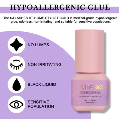 SJ LASHES At-Home Stylist Bond – Medical Grade Hypoallergenic Eyelash Extension Glue 5ml | 2–3 Second Quick Dry | Sensitive Eyes Safe | Cluster & Individual Lashes