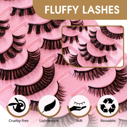 SJLASHES 10 Pairs Mixed 3D Strip Lash Set Professional Multi Style Volume Eyelashes
