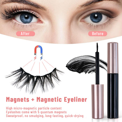 SJLASHES 10 Pairs Magnetic Eyelashes & Eyeliner Kit | Reusable, No Glue False Lashes for Natural to Dramatic Looks