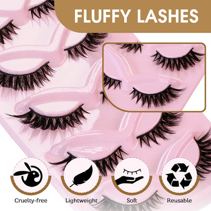 5 Pairs 3D Winged Cat Eye False Eyelashes Pink Tray Edition Wispy Drama Look Reusable by SJLASHES