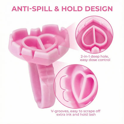 Heart Shaped Eyelash Extension Glue Rings Adjustable Smart Adhesive Holder with V-Grooves for Volume Lashes Makeup and Nail Art