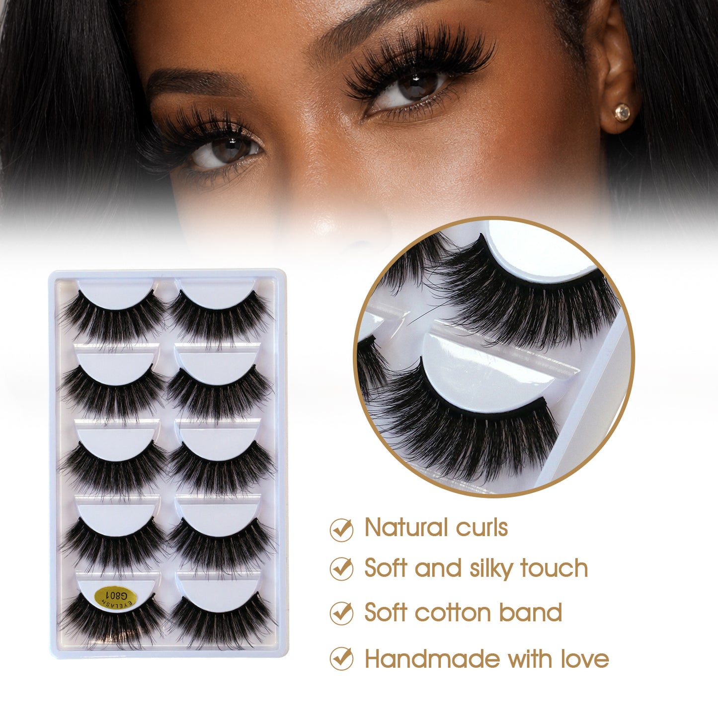 SJLASHES Collection 5 Pairs 3D False Eyelashes Voluminous Drama Look Natural Black Reusable