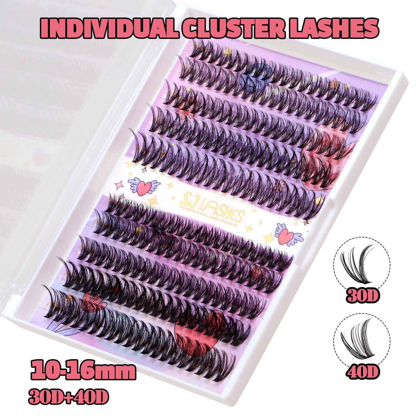 Complete DIY Eyelash Extension Kit - 30D & 40D Individual Cluster Lashes with Waterproof Adhesive, Remover and Tools (D Curl)