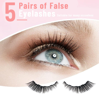 SJLASHES 5 Pairs 3D Magnetic Eyelashes and Eyeliner Kit Premium Synthetic Reusable False Lashes