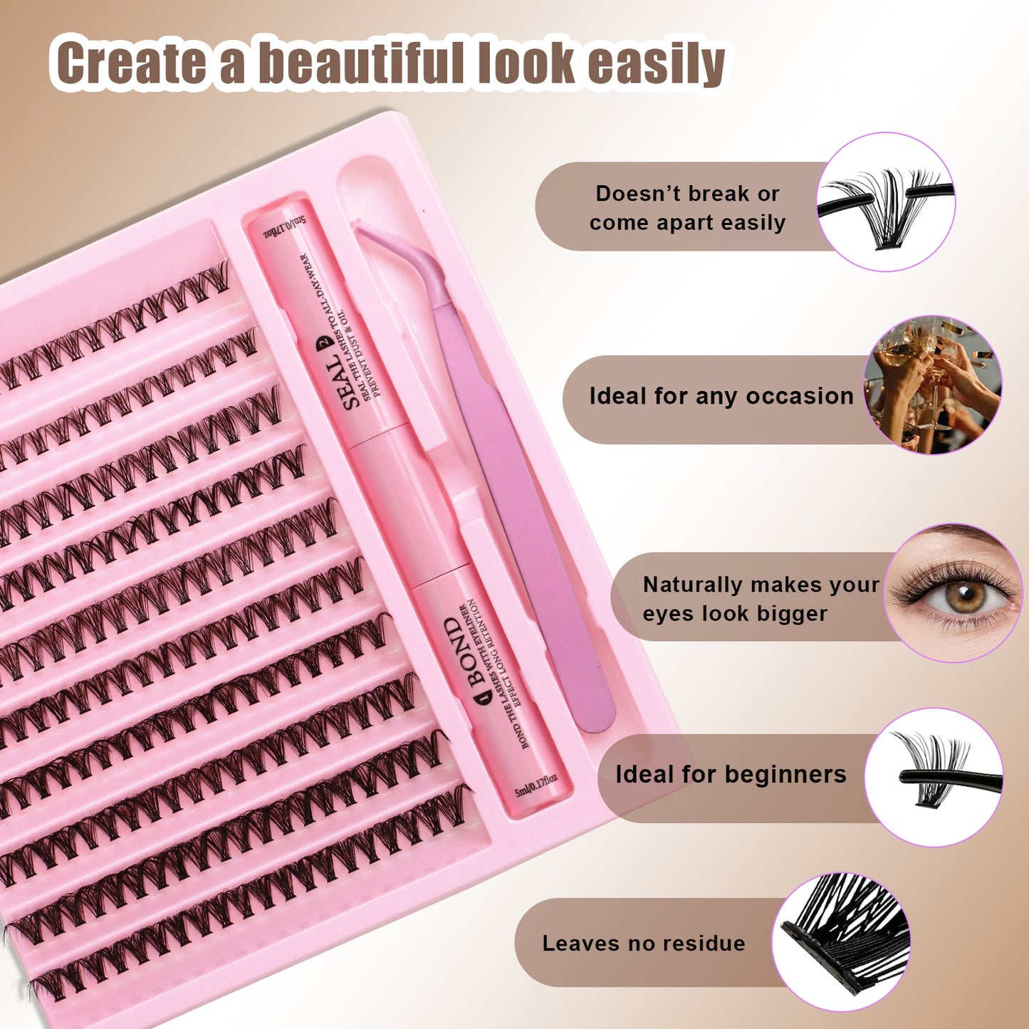 SJLASHES 30D DIY Cluster Lash Extension Kit with Bond and Seal and Tweezers - Seamless Underlash Look