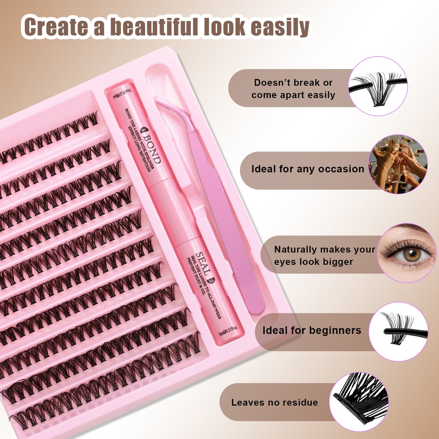 SJLASHES 40D Mega Volume DIY Cluster Lash Extension Kit with Bond and Seal and Tweezers - Heat Bonded Underlash