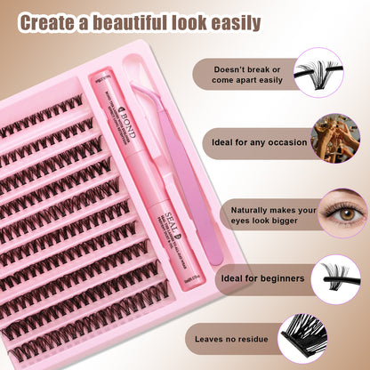 SJLASHES 40D Mega Volume DIY Cluster Lash Extension Kit with Bond and Seal and Tweezers - Heat Bonded Underlash
