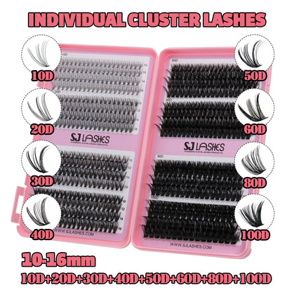 SJLASHES Mega Volume Mastery Cluster Lashes Kit (10D-100D Full Density Range DIY Lash Extensions)