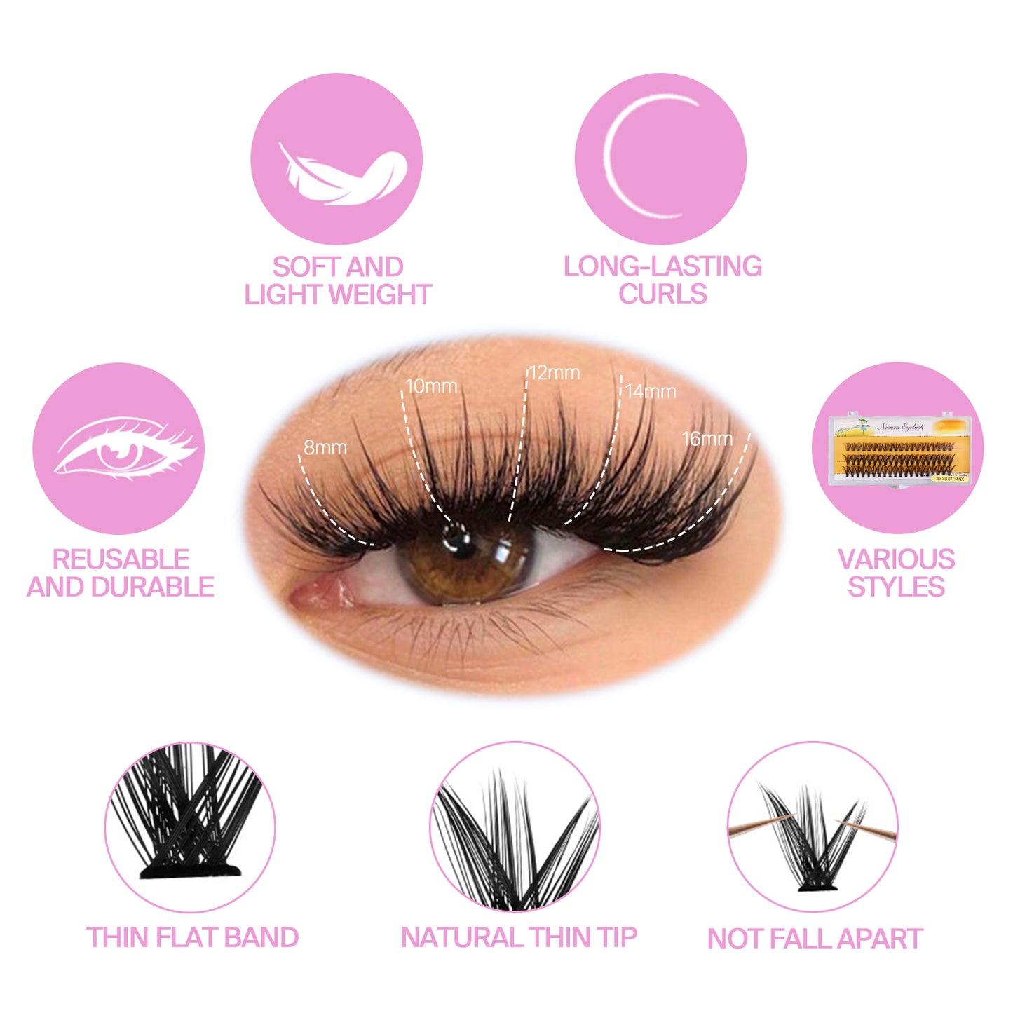 Complete DIY Eyelash Extension Kit - 10D to 50D Volume Cluster Lashes with Bond, Seal and Remover (D Curl, 5 Trays)