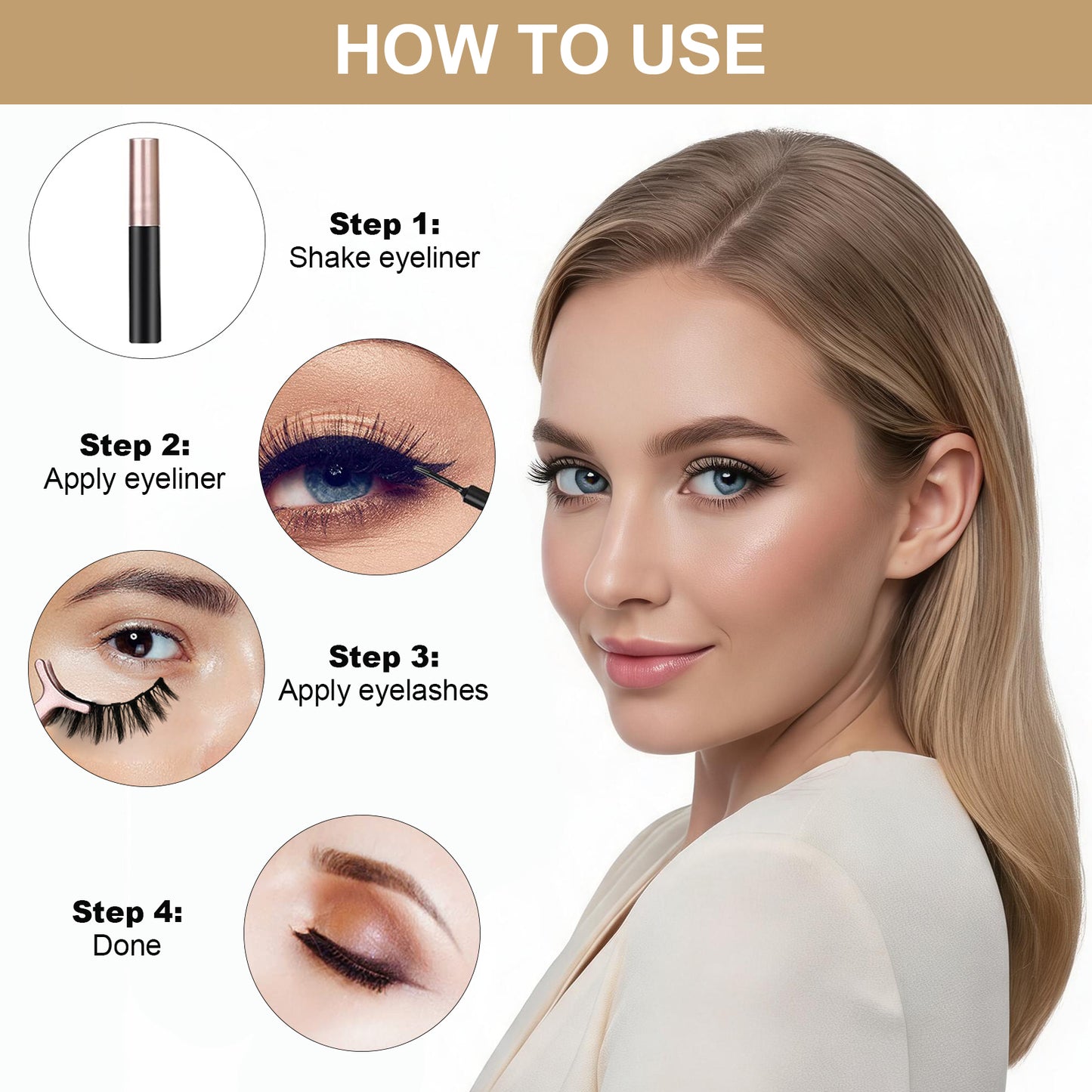 Upgraded Magnetic Eyelashes and Eyeliner Kit - 10 Pairs 3D Natural False Lashes, 5 Strong Magnets, Waterproof & Reusable Eyelash Set with Tweezers