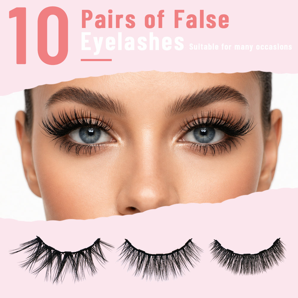 SJLASHES 10 Pairs Magnetic Eyelashes & Eyeliner Kit | Reusable, No Glue False Lashes for Natural to Dramatic Looks