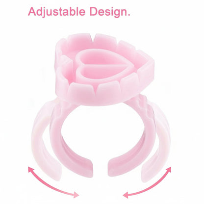 Heart Shaped Eyelash Extension Glue Rings Adjustable Smart Adhesive Holder with V-Grooves for Volume Lashes Makeup and Nail Art