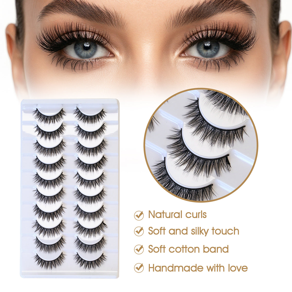 SJLASHES 10 Pairs Natural Strip Lashes Multipack - Reusable Everyday False Eyelashes