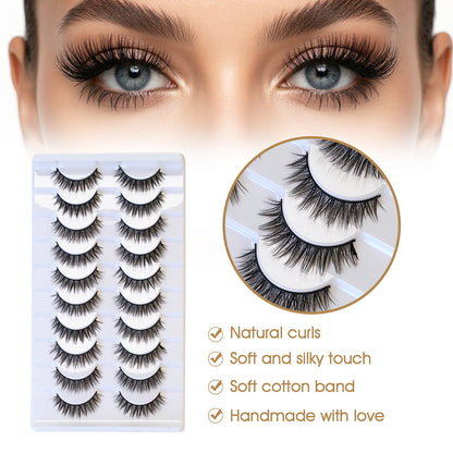 SJLASHES 10 Pairs Natural Strip Lashes Multipack - Reusable Everyday False Eyelashes