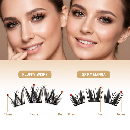 Self-Adhesive Pre-Glued Cluster Lash Kit: W-Shape Wide-Base & Pre-Mapped Contour Styles