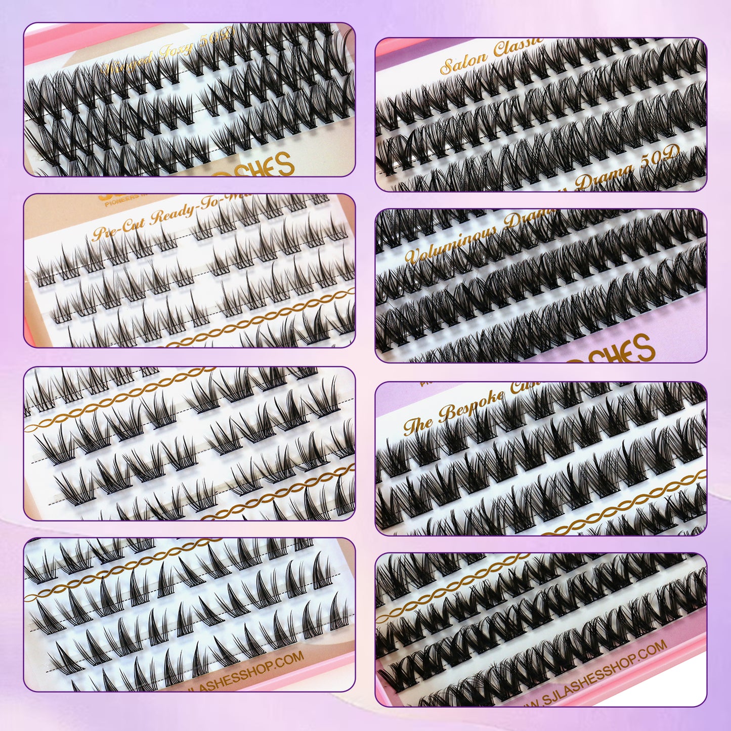 SJLASHES Self Adhesive Cluster Lash Book Pre Glued DIY Lash Extensions 2 Styles No Glue Needed