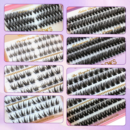 SJLASHES Self Adhesive Cluster Lash Book Pre Glued DIY Lash Extensions 2 Styles No Glue Needed