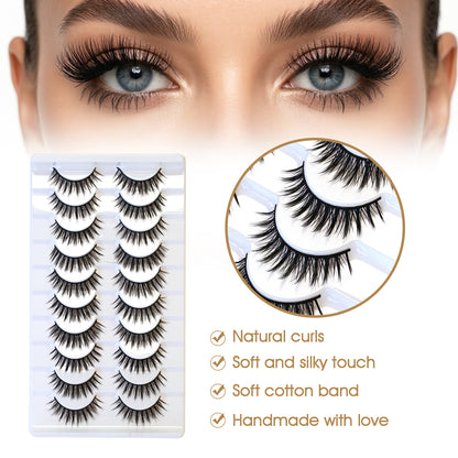 SJLASHES 10 Pairs Dramatic Volume Strip Lashes Multipack - Reusable Thick False Eyelashes