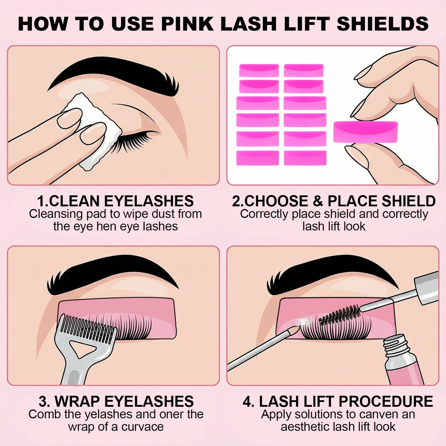 Glueless Silicone Lash Lift Shields - Ultra-Soft C-Curl Self Adhesive Perming Pads (Pink, Pack of 10)