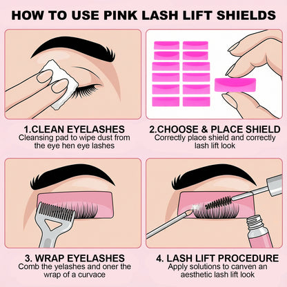 Glueless Silicone Lash Lift Shields - Ultra-Soft C-Curl Self Adhesive Perming Pads (Pink, Pack of 10)